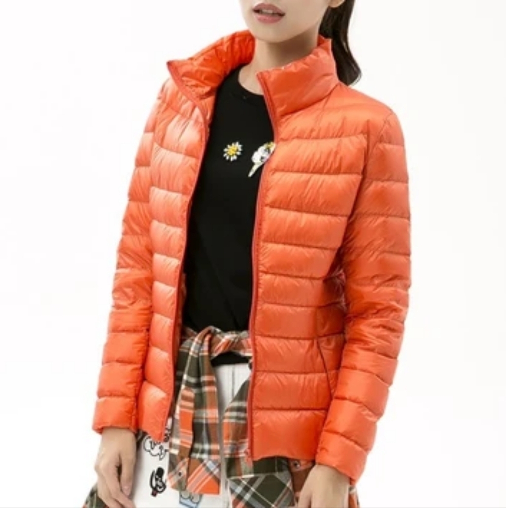 Thin And Light Casual Down Coat Quilted Jacket Orange Size Medium